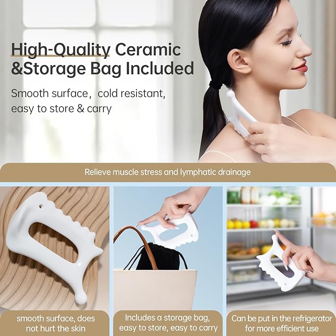Body Gua Sha Tool,6-in-1 Gua Sha Facial Tools for Lymphatic Drainage,Ceramic Body Guasha Massager Tool for Stress Relief,Trigger Point Tool for Fascia Massage,Gua Sha Tool for Women Christmas Gifts