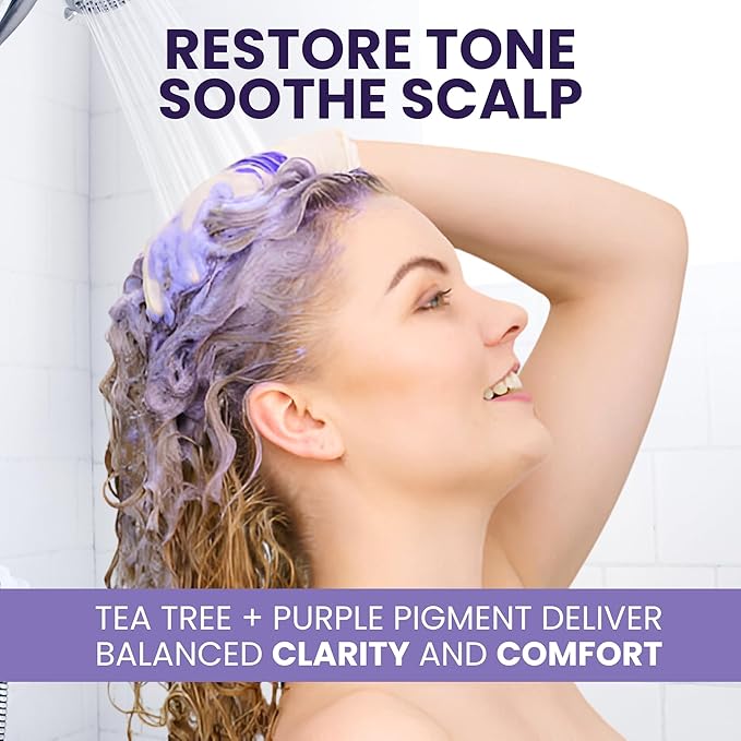 Pure Silver Purple Shampoo with Tea Tree Oil, Anti Brass Toner for Bleached, White, Blonde & Highlighted Hair, Gray Hair to Get Yellow Out, Refreshes Scalp, Sulfate Free, Women & Men, 16 fl oz