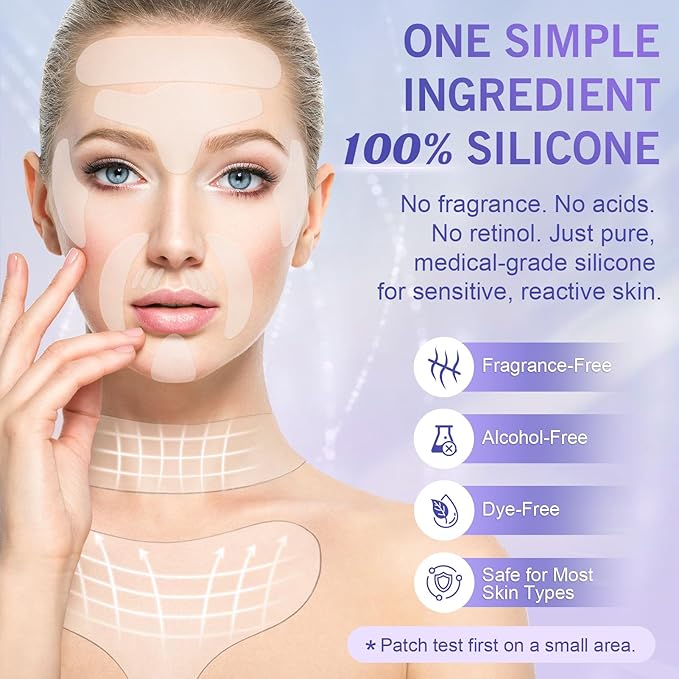 Stasover Neck Wrinkle Patches, Reusable Silicone Anti-Wrinkle Pads Set for Neck, Chest and Face, Overnight Use for Smooth Lines, Washable Comfortable Fit, 18 Pieces
