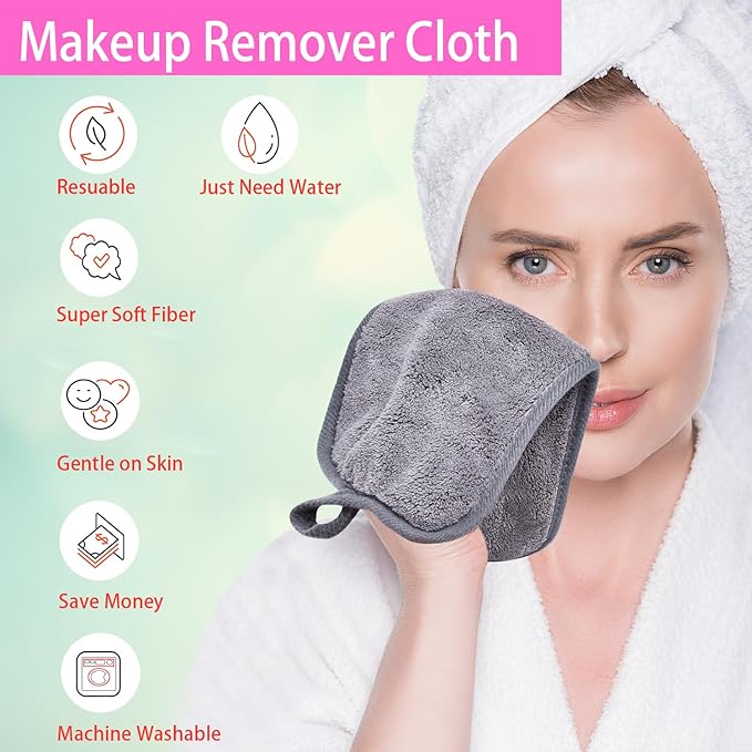 BloomSesame Makeup Remover Cloths for Face, Eye, Lips - Reusable Makeup Remover Pads Soft Microfiber Facial Cleansing Cloths 6 x 12 inch 6 Pack (Gray)