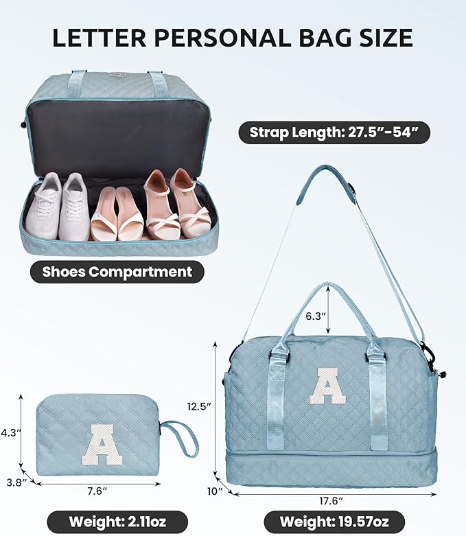 Gifts for Girls-Teen Weekender Bags, Personalized Monogram Overnight Bag, Letter Travel Bag with Makeup Bag, Personalized Gift Idea for Women Her (Letter G)
