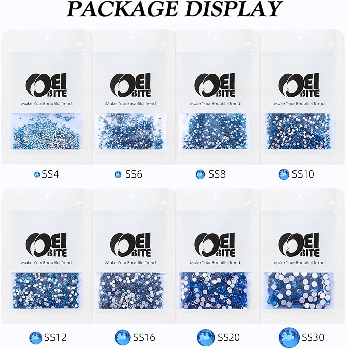 Meibite Capri Blue Flatback Rhinestones, Glass Rhinestones for Nail Art and Craft, Glue Fix, Loose Crystal Gemstones(Capri Blue, SS4, 1440pcs, 1.5-1.7mm)