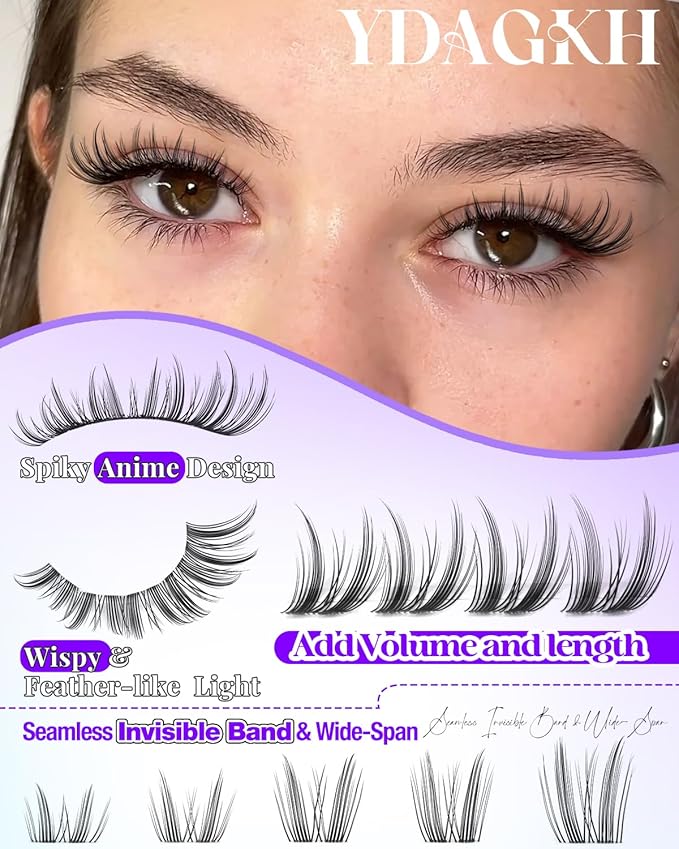 Fairy Lash Clusters Bunny Anime Natural Clusters Eyelash Extensions 10-18mm Freya Spikes Wispy Eyelash Clusters Manga Invisible Band Individual Lashes C Curly Wet Look DIY Spiky Doll Lashes for Daily
