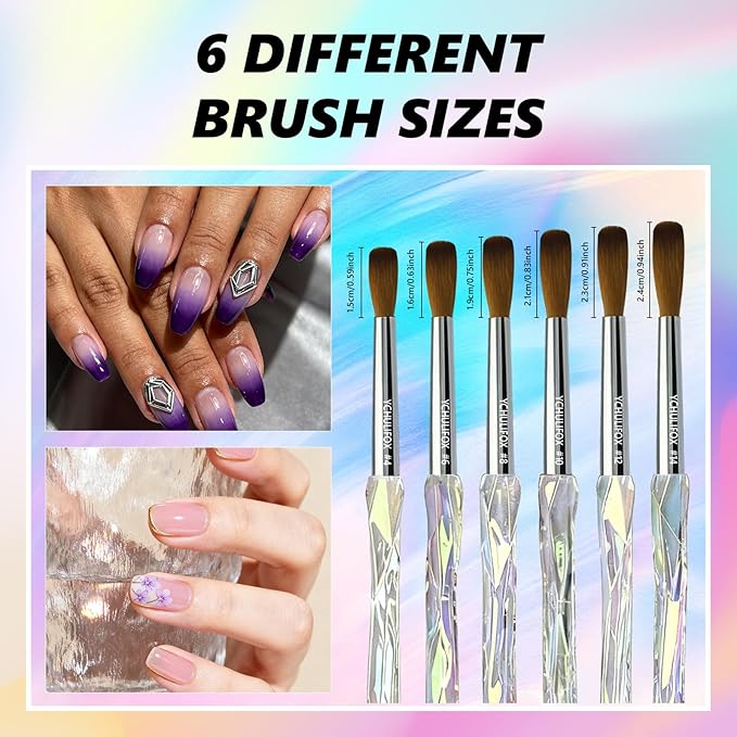 YCHULIFOX,Acrylic Art Nail Kit with 6-Size Brushes (4/6/8/10/12/14) for Dip Powder & Gel Nail Art, Easily Reinforce Nail Extensions for DIY Home Salon & Professional Use.