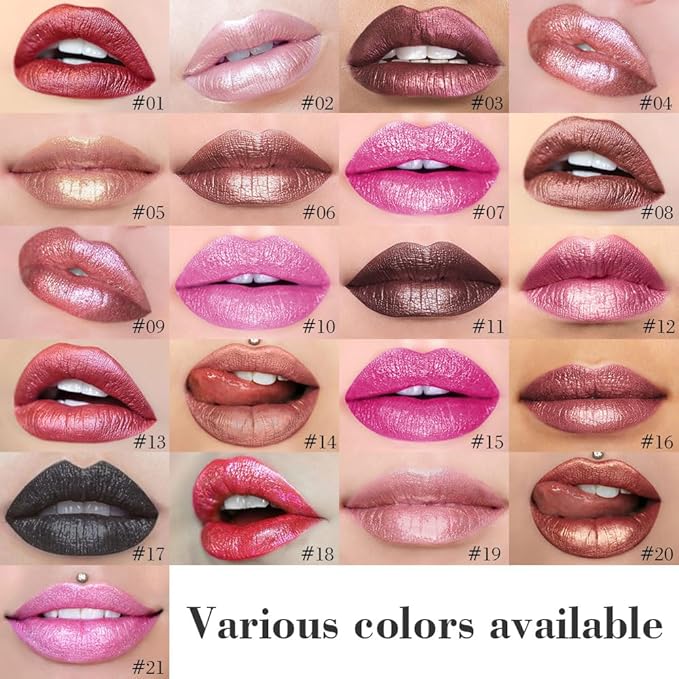 evpct 2Pcs Pink Red Hot Pink Metallic Glitter Lip Liner and Lipstick Combo, Shimmery Lip Gloss Stain Set Makeup for Women Long Lasting Waterproof 24, Metallic Shimmer Iridescent Glossy Liquid Lipstick