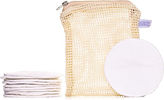 Reusable Cotton Pads for face, Reusable Cotton Rounds for Facial Cleansing, Bamboo, Reusable Makeup Remover Pads for face in Organic Cotton mesh Bag, 10 Pads, Ora’s Amazing Herbal