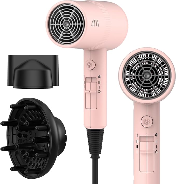 AINA Hair Dryer with Diffuser, Blow Dryer for Women | Advanced Ionic Technology, Ceramic Coating | Cold Shot Features Turbo Heat for Fast Drying and Shine 110V/ALCI (Babe Pink)
