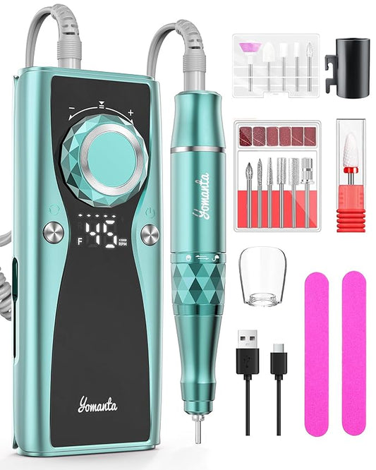 Electric Nail Drill Professional Kit: 45,000 RPM USB Rechargeable Efile Nail Drill Nail File with 12 Bits for Polishing Gel/Acrylic Nails- Portable Manicure Tool Set for Salon/Home-Green