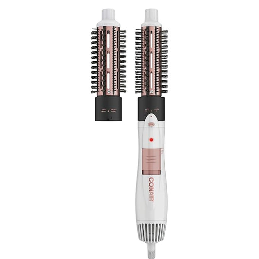Conair Double Ceramic 2-in-1 Hot Air Brush, 1000W, Interchangeable 1¼" & 1½" Thermal Brushes for Voluminous Curls & Straight Styles, Hot Brush for Fine & Thick Hair