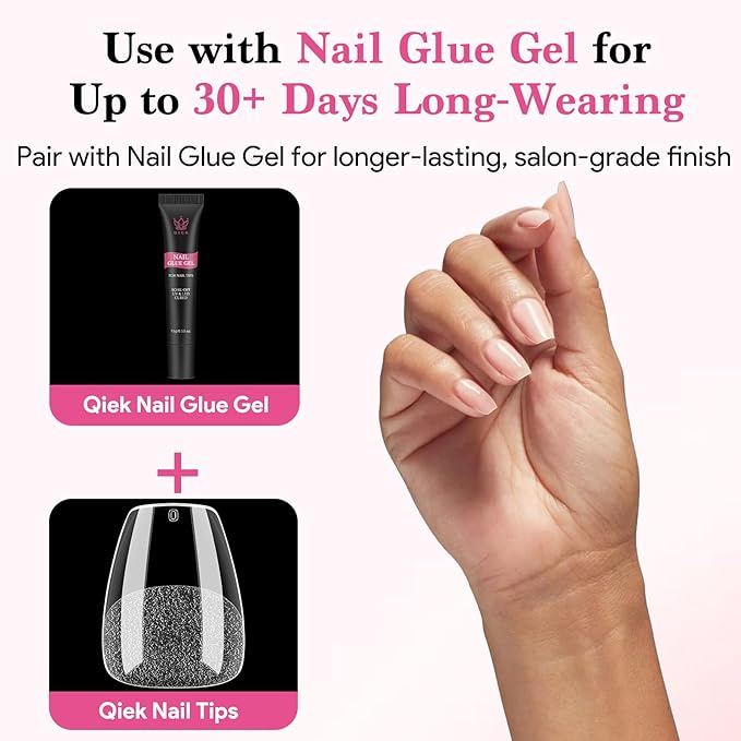 Qiek Medium Coffin Fake Nail Tips, 15 Sizes 240 PCS Clear Half Matte Press On False Nail Tips Pre-shaped Half Soft Cover Gel Nail Tips Extensions Thick Long Lasting for DIY Beginners & Salon Manicure