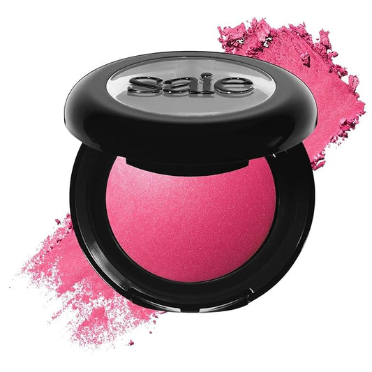 Saie SuperSuede Baked Blush - Talc-Free Powder Blush for Cheeks Infused with Hyaluronic Acid, Glycerin + Squalane - Hydrating Face Makeup for a Natural, Diffused Flush of Color - Amore (0.1 Ounce)