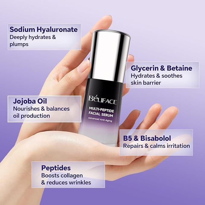 Peptides Serum with Hyaluronic Acid for Fine Lines and Wrinkles, Collagen Boosting Hydrating Serum, Anti-aging for All Skin Types, Fragrance Free, 1.35 Fl. Oz
