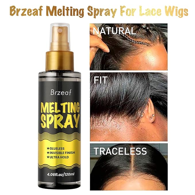 Brzeaf Lace Melting Spray And Wig Band(120ml), Extreme Hold, Melting Spray For Lace Wigs, Strong Natural Finishing Hold, Dries Quickly, Wig Melting Spray & Hair Adhesive for Wigs