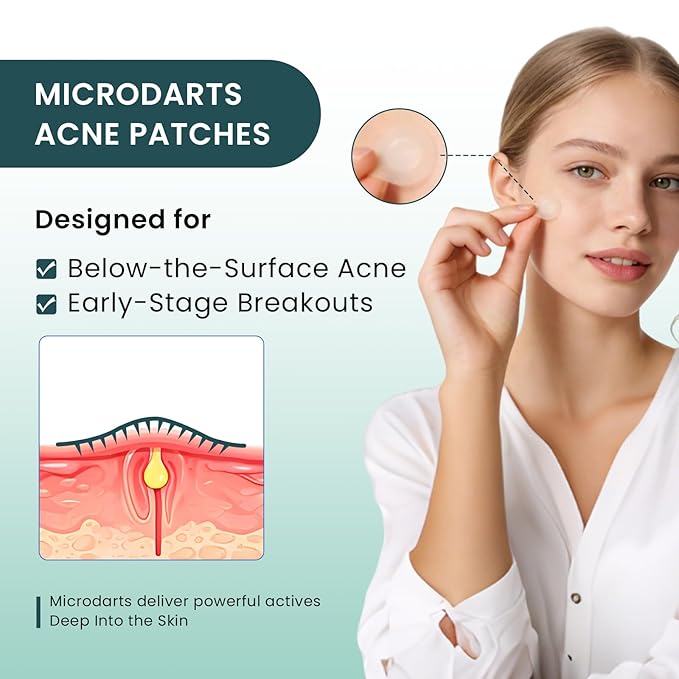 YOEYOU Micro-Dart Pimple Patch – Hydrocolloid Acne Patches with Micro-Dart Technology for Hydrolyzed Hyaluronic Acid, Salicylic Acid, Madecassoside & Tea Tree (18 Pack)