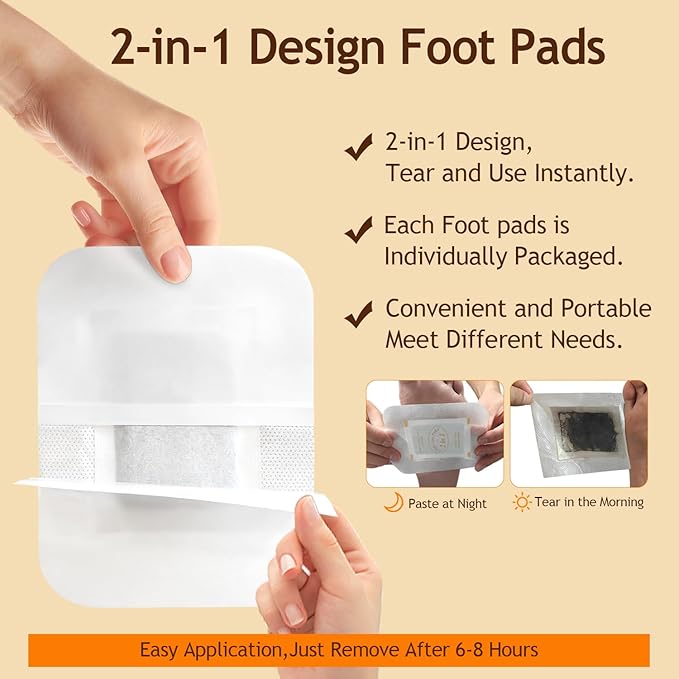 TEWEAE Foot Pads for Better Sleep, 64 Pads Natural Bamboo Vinegar - No Off - Improves Sleep and Relaxation - Premium Foot Care Good Night Foot Patches (2 in 1 Design)