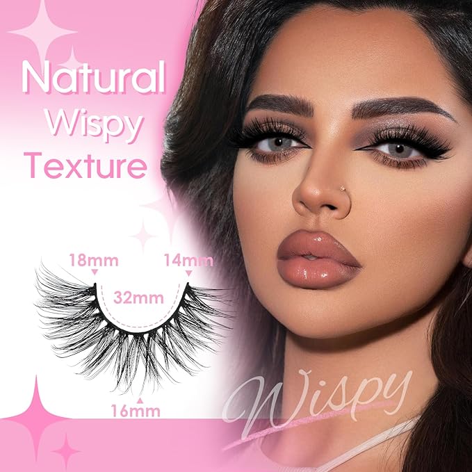 False Eyelashes 20 Pairs Long Lashes 14-18mm Wispy Lashes Faux Mink Lashes 14mm 3D Fluffy Cat Eye Lashes （style 20-066)
