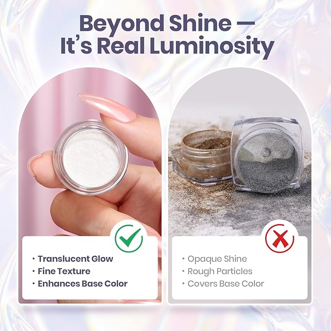 Beetles White Chrome Nail Powder Pearl Mirror Effect Cromer Nail Powder for Gel Nails Glitter Manicure Gel Polish Holographic Pigment Nails Art Design Gifts for Women