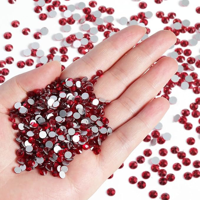 Beadsland Flatback Rhinestones Bulk, 2880pcs Red Rhinestones for Nails Crafts Clothes DIY Decoration, Siam, SS30, 6.3-6.5mm