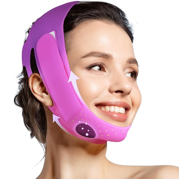 JUSRON V-Line Mask Chin Up Mask Face Strap, Soft Silicone Chin Strap V Shaped Face Mask, Jaw Exerciser 23-27 Inches (Purple)