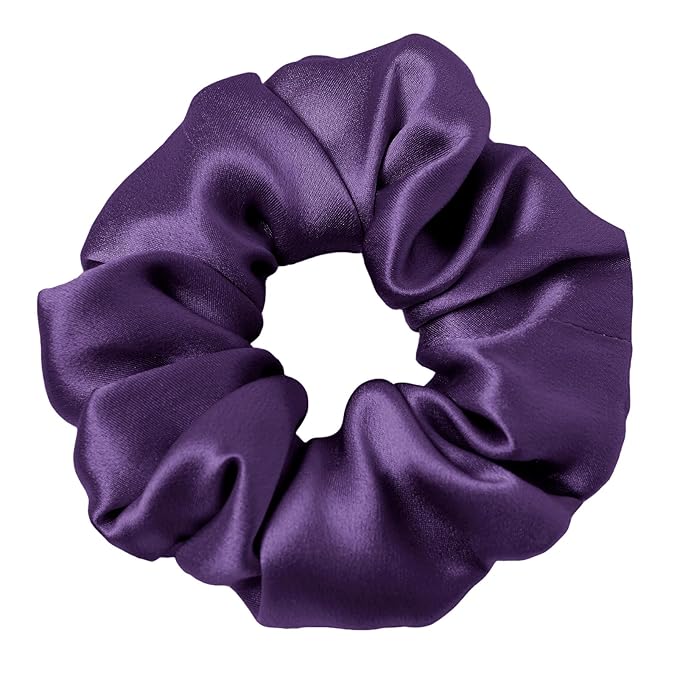 LILYSILK Silk Hair Scrunchies/Ties for Frizz & Breakage Prevention, 100% Mulberry, No Damage, Elastic ponytail Holders, 1Pc, Dark Purple