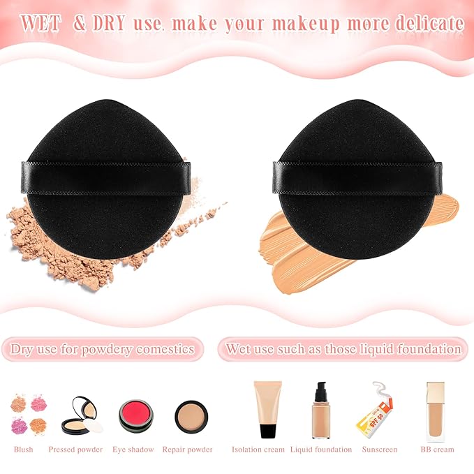 Meanplan 100 Pcs Powder Puff Face Soft Makeup Sponge Triangle Powder Puffs for Loose Velour Cosmetic Foundation Wet Dry Sponge Makeup Tools(Vivid Colors)
