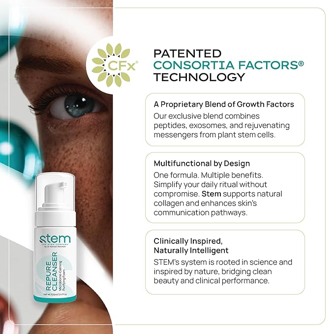 STEM Natural Intelligence RePure Foaming Cleanser, Luxury Exfoliating Face Wash for Women, Body and Facial Cleanser for Women, Skin Care with Dermatologist Developed & Tested Research, Face Exfoliator