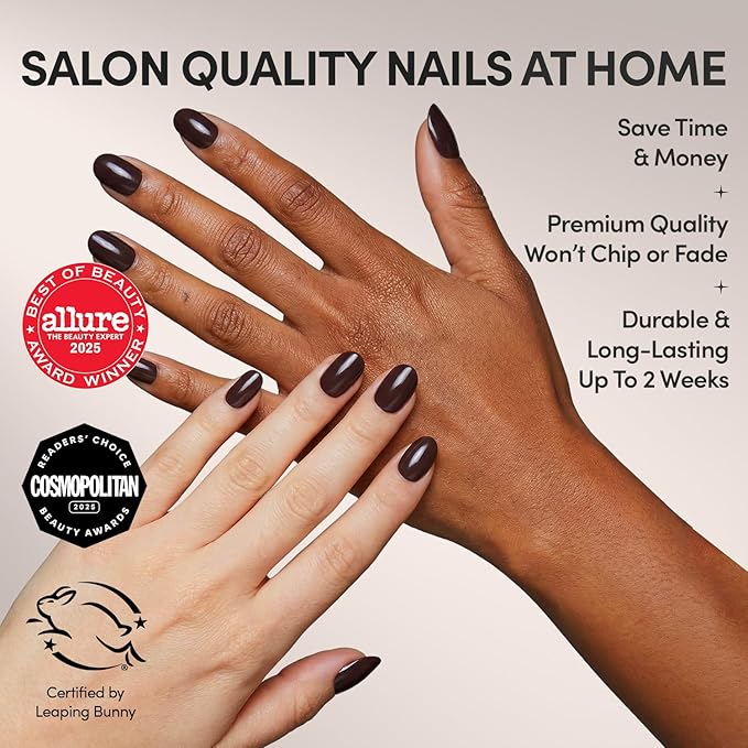 Glamnetic Press On Nails - Bark Brown | Opaque Dark Brown Short Round Fake Nails, Salon Quality | 12 Sizes - 30 Nail Kit