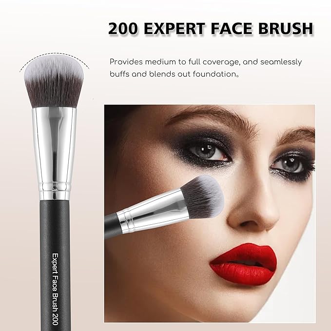Makeup Brush Set 4PCS Professional Makeup Brushes for Foundation, Blush, Eyeshadow & Under Eye Concealer Blending – Portable Cosmetic Kit with BlackTravel Case for Daily Touchups