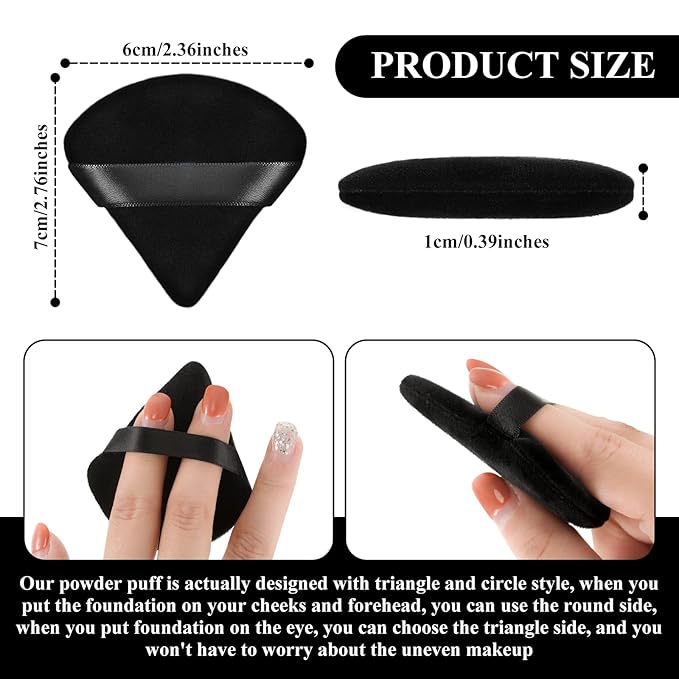 Maitys 12 Pcs Powder Puff Triangle for Face Makeup Cosmetic Loose Powder Puff Velour Soft Body Washable Reusable Foundation Sponge Wet Dry Makeup Tool for Women(Small,Black, Pink)
