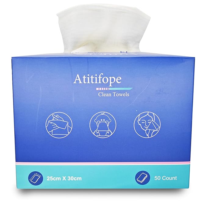 Atitifope Disposable Face Towels,50 Counts/Box - Soft & Lint-Free Facial Cleansing Wipes for Makeup Removal,Travel & Home Use