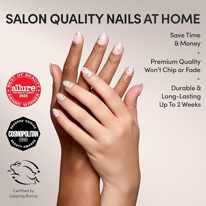 Glamnetic Press On Nails - Petals | Glossy, Semi-Transparent, Short Oval Nails, Salon Quality | 15 Sizes - 30 Nail Kit with Glue