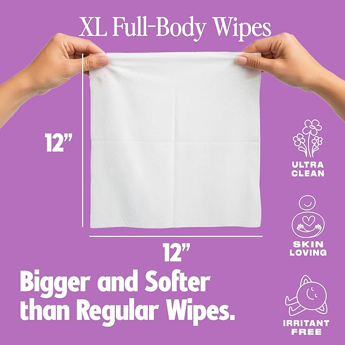 HyperGo XL Body Wipes for Women & Men – 12" x12" Rinse-Free Full Body Cleansing 30 Count Pack - Lavender | Biodegradable, Hypoallergenic, Aloe-Infused | Gym, Festival, Camping Essentials