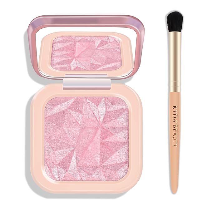 Highlighter Makeup Palette, High Glossy Face Illuminator Palette, Pearl Shimmer Smooth Baked Powder with Natural Glow Finish, Facial Glitter Lasting Sparkling Luminizers Highlighter-PINK
