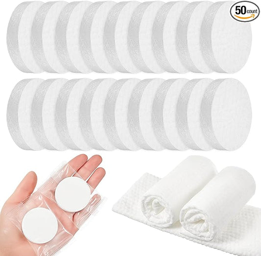 Tellingyou Larger Compressed Towel Bulk 14 x 10'' Thicker Disposable Face Washcloths, Portable Coin Tissues Cotton Wipe Tablets Travel Size Individual Wrap for Travel Homeless Hand Clean