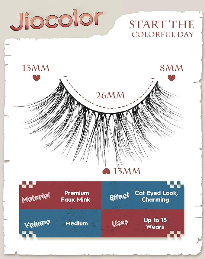 Natural Looking Lashes Wispy Eyelashes Thin Band Strip False Lashes D Curl Reusable Cat Eye Effect False Eyelashes 13mm 7 Pairs S7