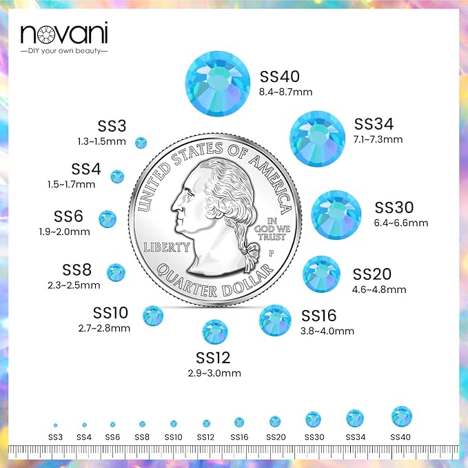 Novani Rhinestones 3000Pcs Flatback Crystal Round Loose Gemstones Glass Rhinestones for Crafts Makeup Nail Art Clothes Shoes DIY Decorations(SS6, 1.9-2.0mm,Aquamarine AB)