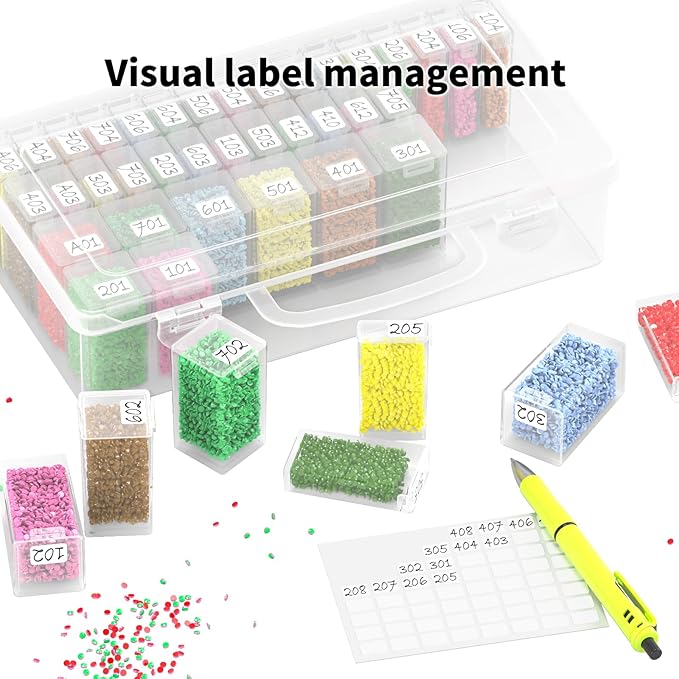 VANSUNS 48-Grid Mixed Size Diamond Painting Storage Containers, Portable Transparent Diamond Art Storage Case, Suitable for Storing Beads, Rhinestones, and DIY Handicrafts
