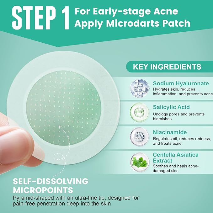 TEAWOO 3-Step Microdart Pimple Patches Set – 83 Count, including 9 Microdarts Pimple Patches, 50 Pimple Poppers, and 24 Hydrocolloid Patches