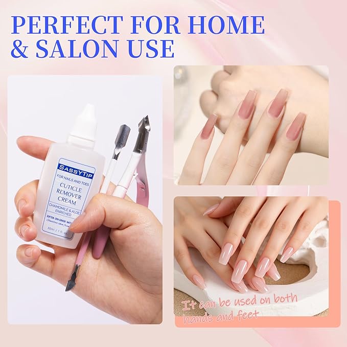 SASSYTIP Cuticle Remover Gel, 15-20 Second Rapid Softening with Jojoba Oil & Vitamin E, Gentle Dead Skin Remover for Hands & Feet, Home & Salon Use, 1 fl. oz. (Clear)