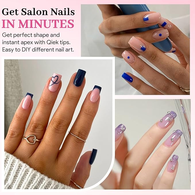Qiek Short Square Fake Nail Tips - 15 Sizes 240 PCS Clear French Half Matte Press On False Nail Tips Pre-shaped Full Cover Gel Nail Tips Extensions Thick Long Lasting for DIY Beginners& Salon Manicure