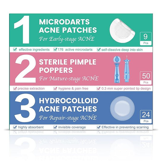 TEAWOO 3-Step Microdart Pimple Patches Set – 83 Count, including 9 Microdarts Pimple Patches, 50 Pimple Poppers, and 24 Hydrocolloid Patches