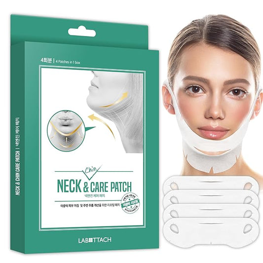 Wooshin Labottach V Line Face Lifting Collagen Sleeping Mask 4ct – Double Chin Reducer & Neck Wrinkle Patches with Hyaluronic Acid & Vitamin E, Chin Strap Care, Neck Lift Tape Overnight