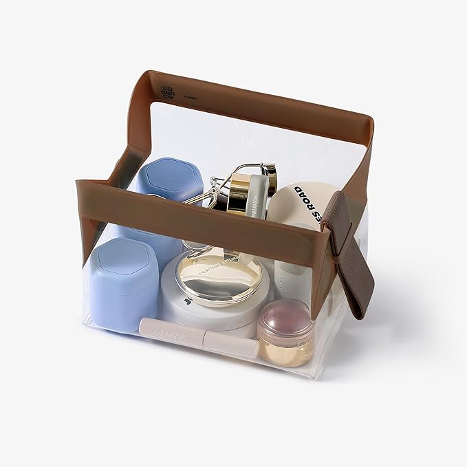 Cadence Parcel - Clear Kit with Magnetic Closure - Durable and Leak-Resistant Travel Toiletry Kit - TSA-Compliant & Modular Design - Hygiene Bag for Travel Essentials - 1 Qt - Chestnut