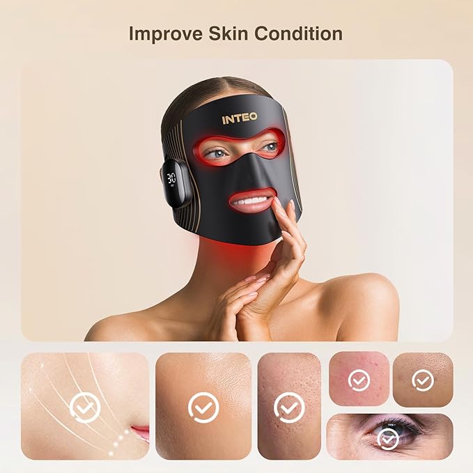 Red Light Therapy for Face 4 Modes, Breathable Red Light Therapy Mask with 4 Color Light Modes, 850NM Infrared LED Face Mask Light Therapy with Timer, Portable Led Mask for Home & Travel