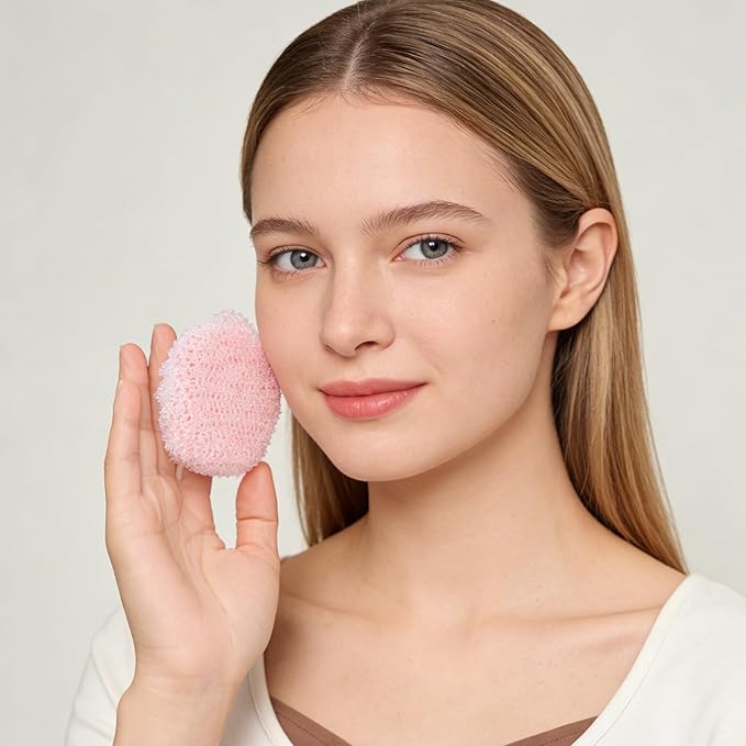 Face Scrubber & African Net, Silicone Exfoliating Brush for Men, Facial Cleansing Brush, Manual Waterproof Cleansing Skin Care, Blackhead Removing Pore Cleansing Massaging Face Brushes - Pink