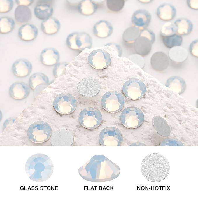Novani 576 Pieces Flatback Rhinestones Glass Round Gems White Opal Crystals for Nail Art DIY Crafts Clothes Shoes,SS30,6.4-6.6mm