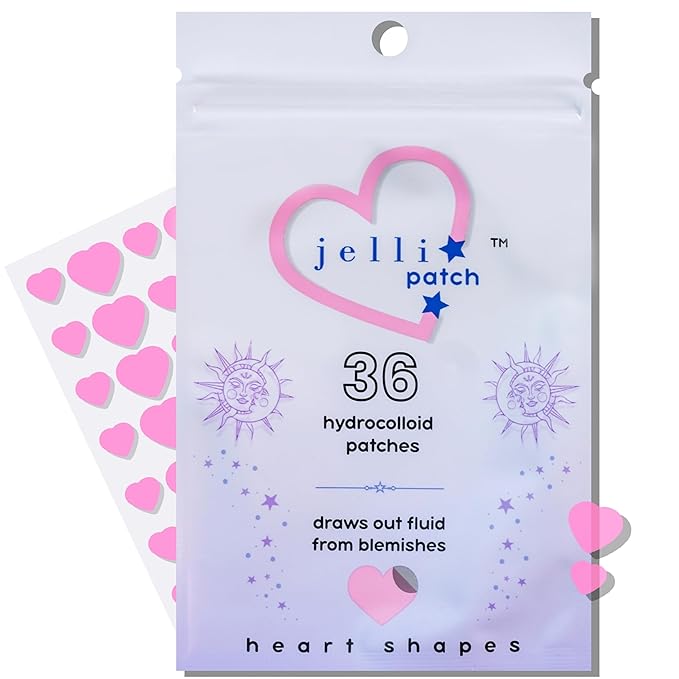 Jelli Patch Cute Heart Pimple Patches For Face - Acne Skincare Sticker - Hydrocolloid Heart Shape Acne Stickers - Absorbing Day Or Night Zit Spot Treatment - Unscented - 36 Count - For Blemish Areas