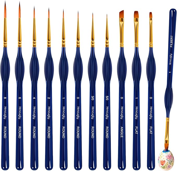 Hnncugty Miniature Paint Brushes Set 12pcs, Paint Brushes for Acrylic Painting, Art Supplies for Oil, Watercolor Detailing Models Rock Body Face Nail Drawing Artist Gifts, Triangular Handles Blue