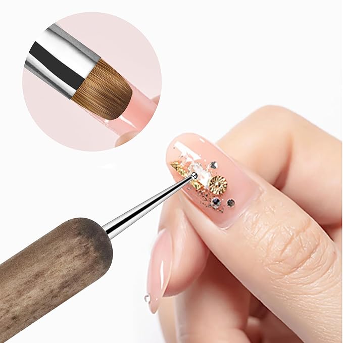 varnishea Kolinsky French Tip Nail Art Brush Solid Wood Handle Gel Acrylic Nail Dotting Tool for Manicure Clean Up and Dotting Manicure Tool Professional Nail Brush - Size 6, 1.0 Count