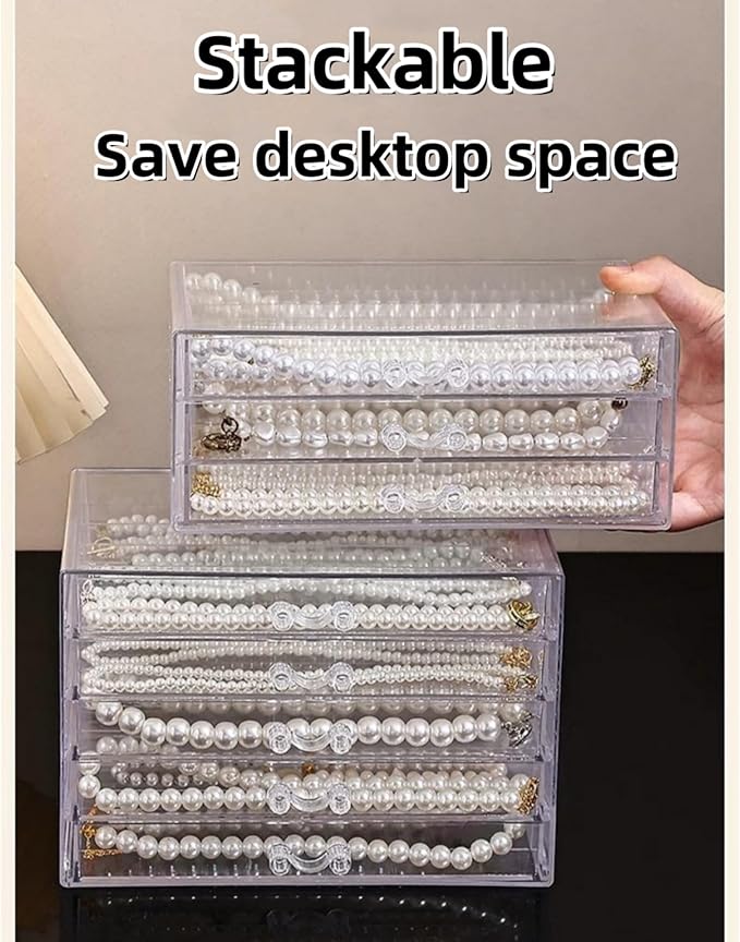 Feadily 1PCS Acrylic Jewelry Organizer Box, Jewelry Drawer Organizer With 3 Drawers 18 Grids, Necklace Organizer, Clear